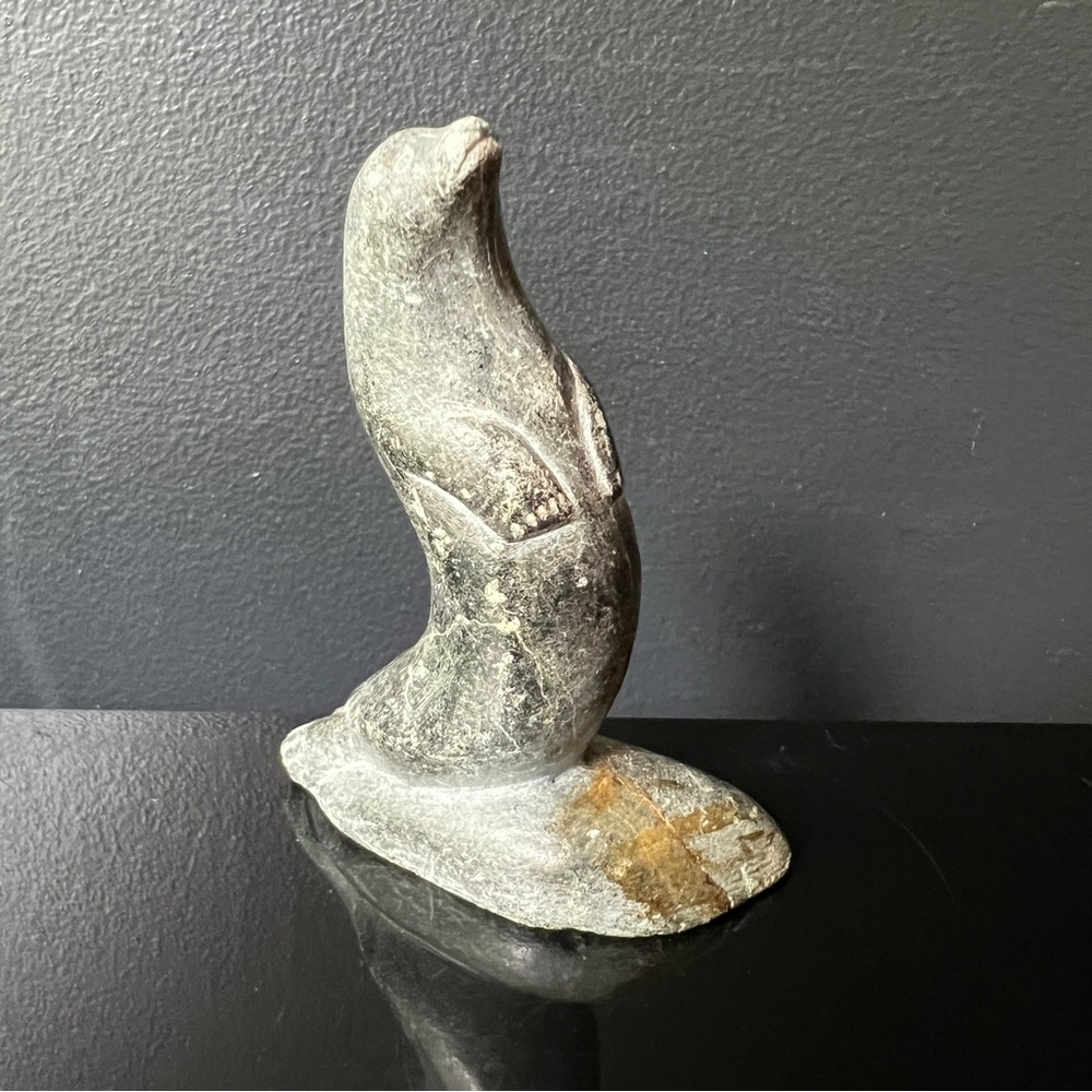 Isah Tool Pappy Inuit Sculpture Standing Seal Signed Soapstone